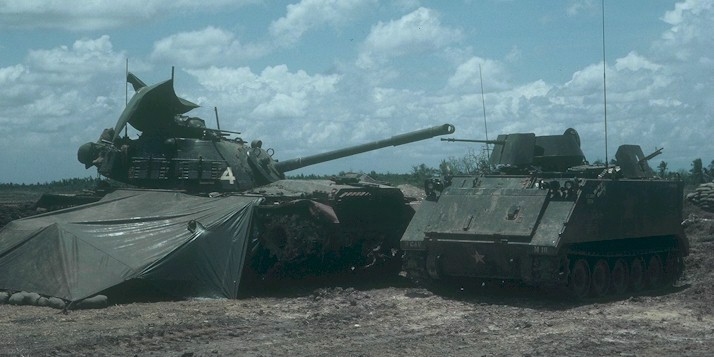 A tank from M Company is joined by an ACAV from K Troop.