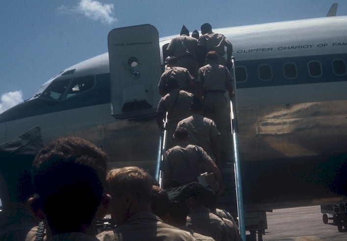 Boarding the "Freedom Bird" that will take us home.