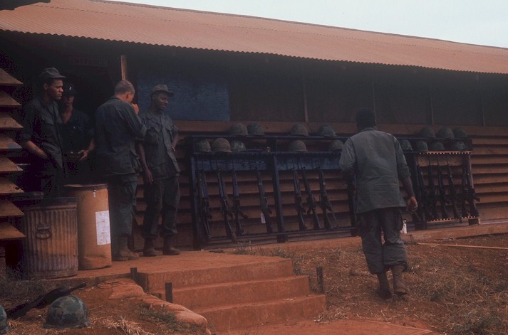 The men of K Troop start to show up early for Christmas dinner, 1968.